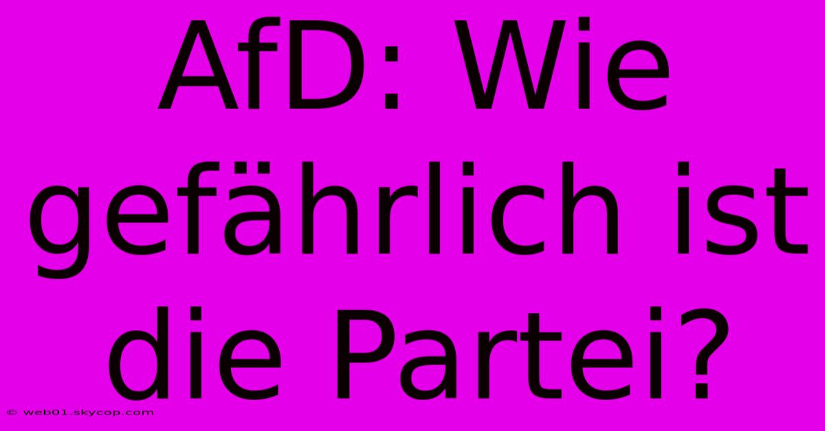 AfD: Wie Gefährlich Ist Die Partei?