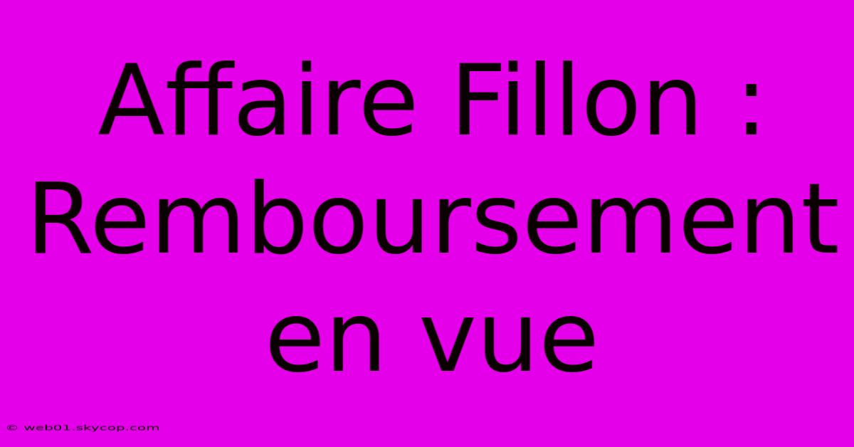 Affaire Fillon : Remboursement En Vue 