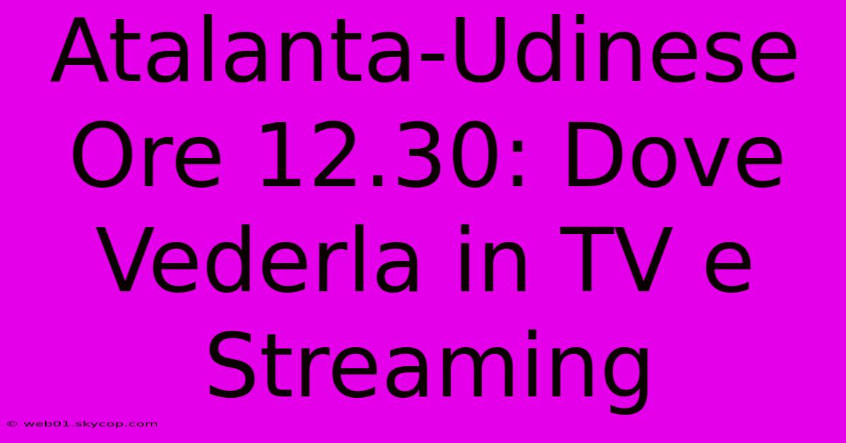 Atalanta-Udinese Ore 12.30: Dove Vederla In TV E Streaming