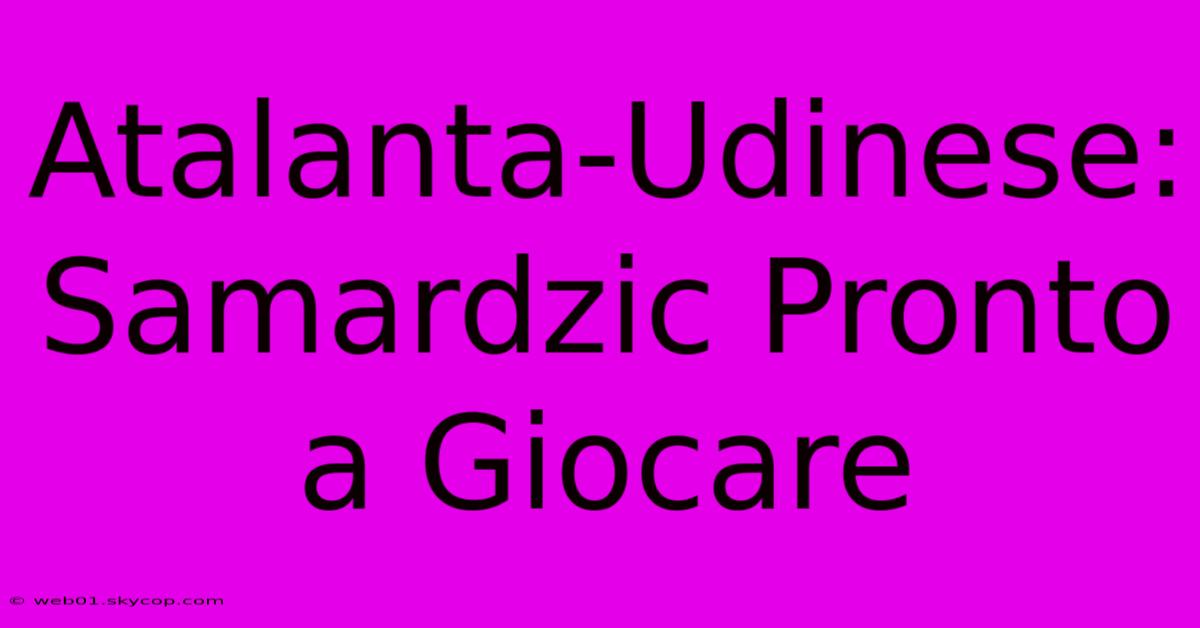 Atalanta-Udinese: Samardzic Pronto A Giocare