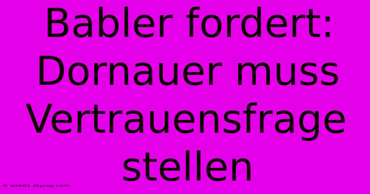 Babler Fordert: Dornauer Muss Vertrauensfrage Stellen