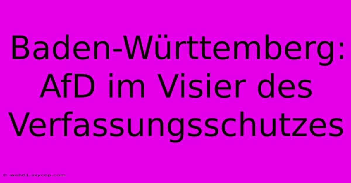 Baden-Württemberg: AfD Im Visier Des Verfassungsschutzes