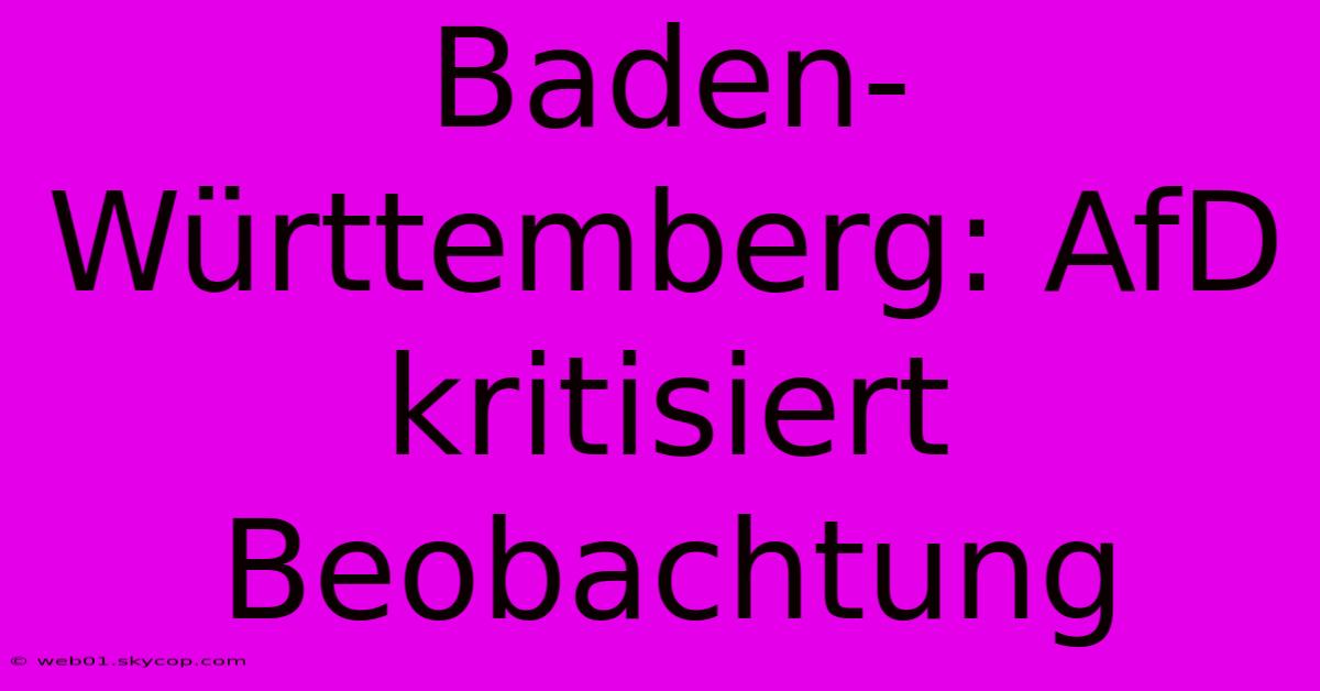 Baden-Württemberg: AfD Kritisiert Beobachtung