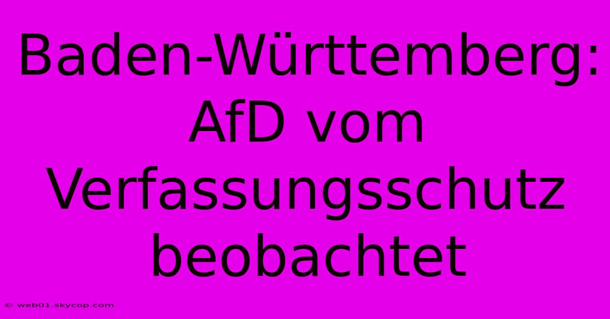 Baden-Württemberg: AfD Vom Verfassungsschutz Beobachtet 