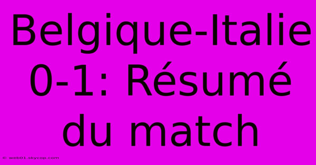 Belgique-Italie 0-1: Résumé Du Match