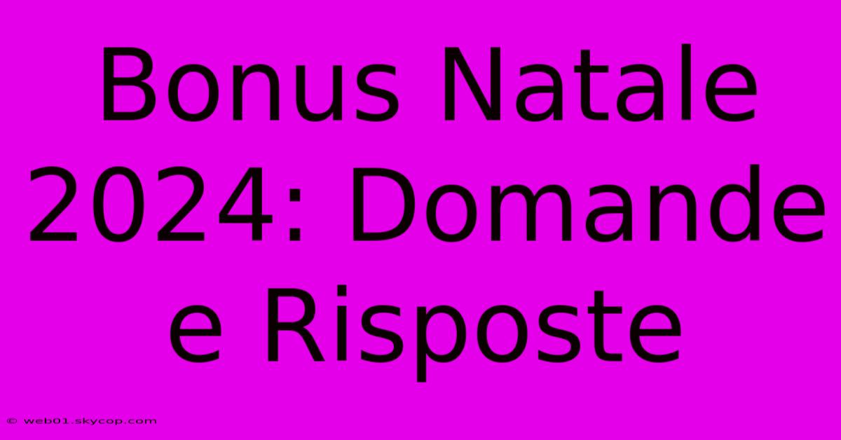 Bonus Natale 2024: Domande E Risposte