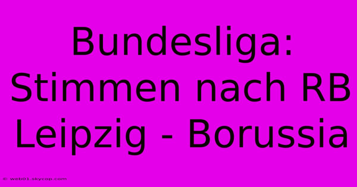 Bundesliga: Stimmen Nach RB Leipzig - Borussia