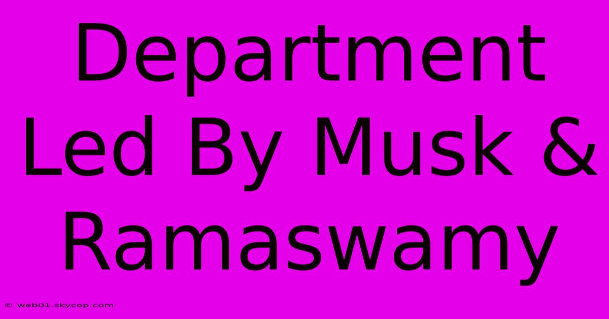 Department Led By Musk & Ramaswamy