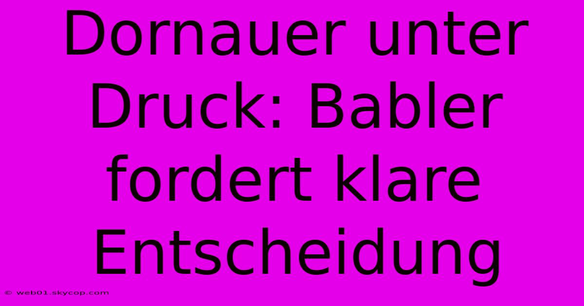 Dornauer Unter Druck: Babler Fordert Klare Entscheidung