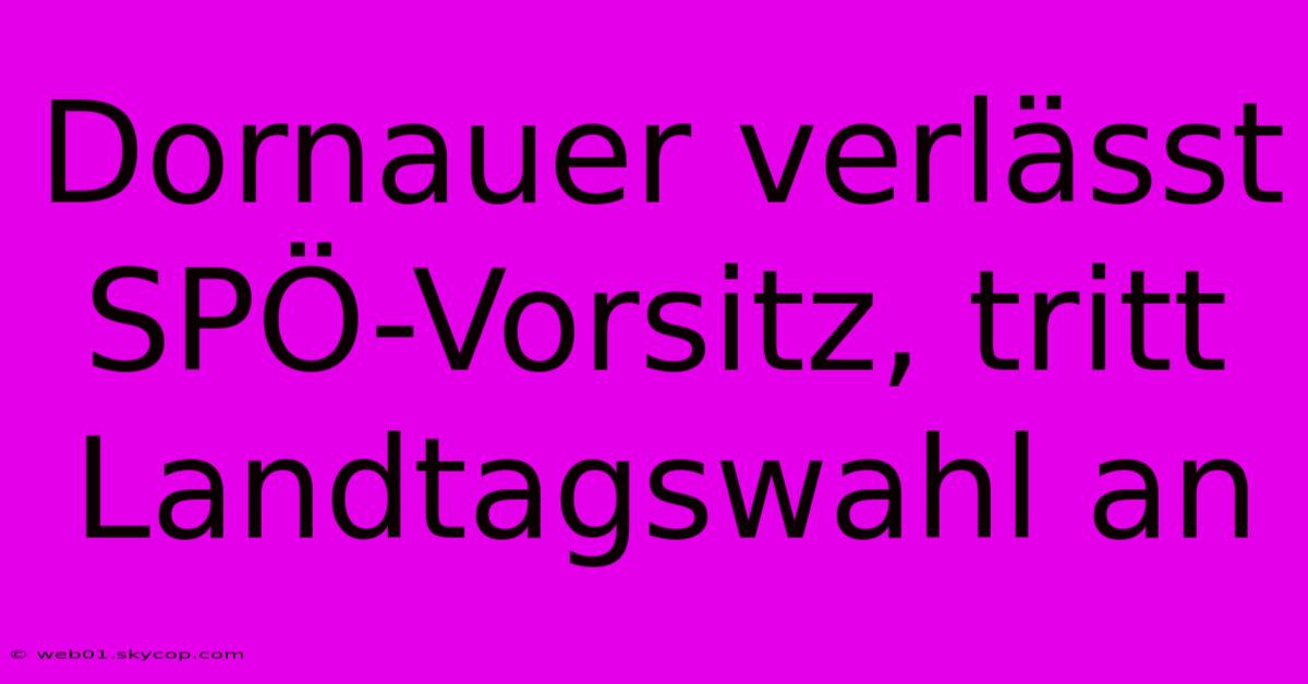 Dornauer Verlässt SPÖ-Vorsitz, Tritt Landtagswahl An