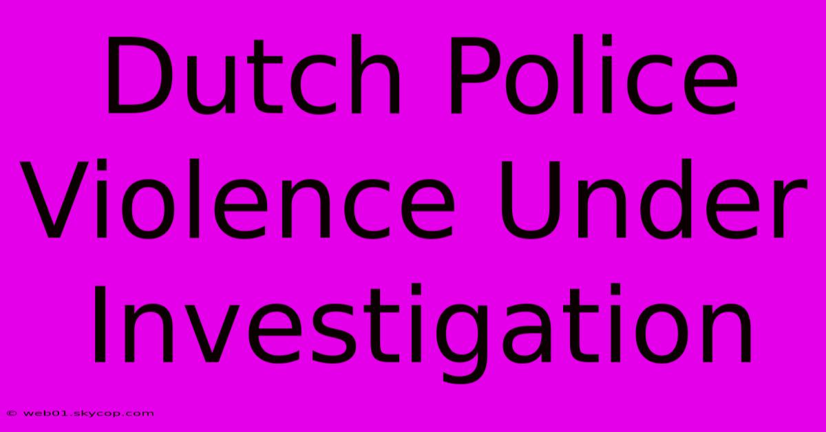 Dutch Police Violence Under Investigation 