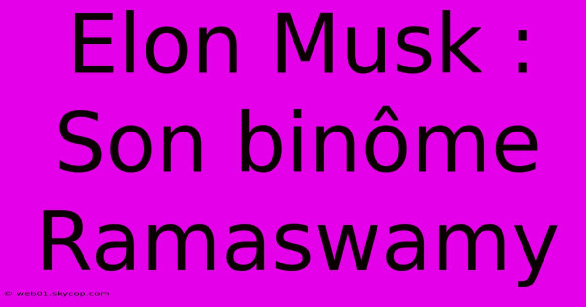 Elon Musk : Son Binôme Ramaswamy