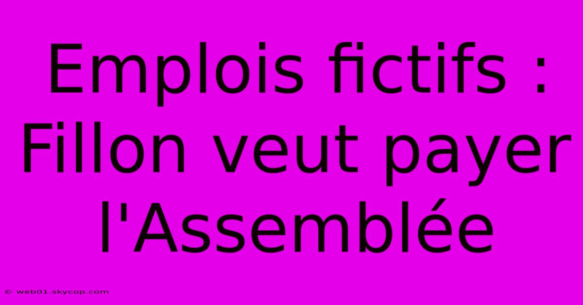 Emplois Fictifs : Fillon Veut Payer L'Assemblée