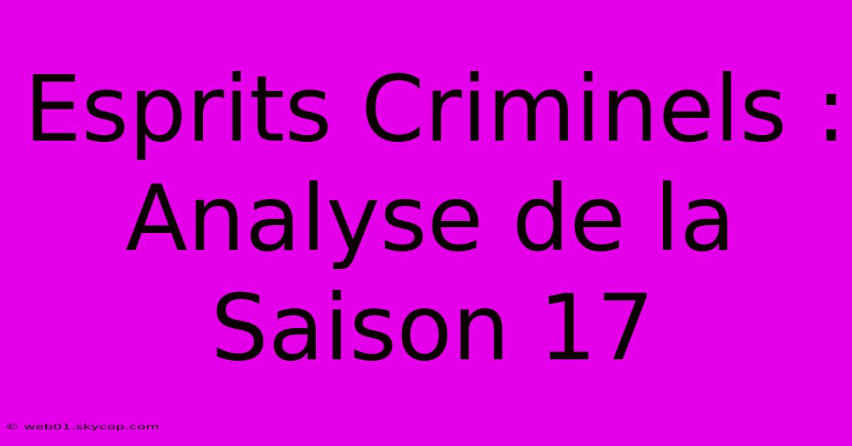 Esprits Criminels : Analyse De La Saison 17