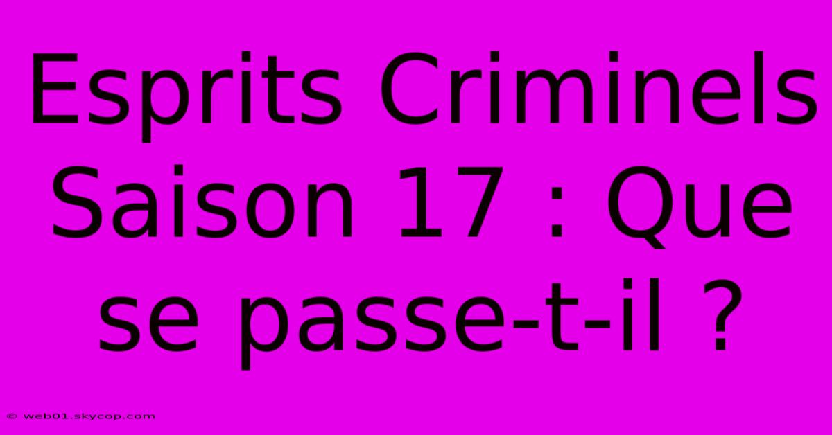 Esprits Criminels Saison 17 : Que Se Passe-t-il ?