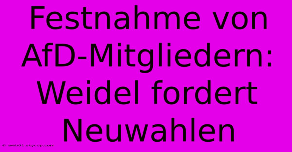 Festnahme Von AfD-Mitgliedern: Weidel Fordert Neuwahlen