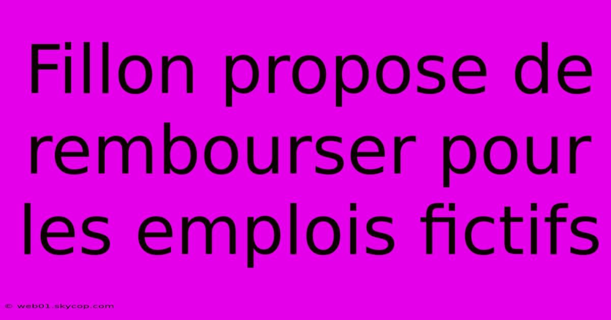 Fillon Propose De Rembourser Pour Les Emplois Fictifs 