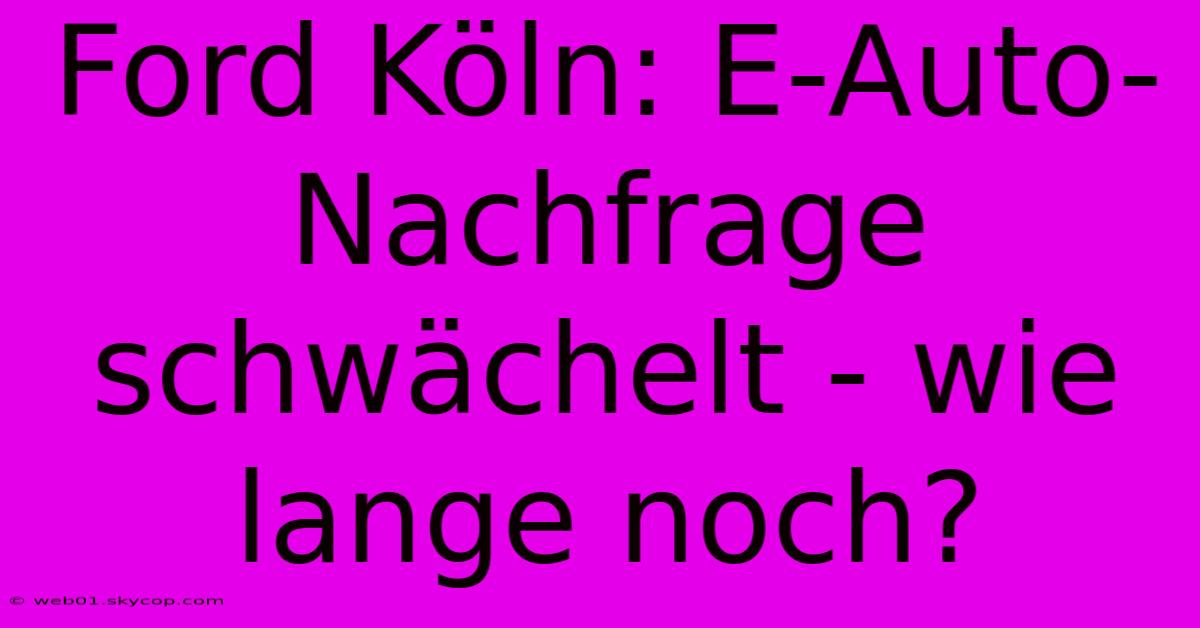 Ford Köln: E-Auto-Nachfrage Schwächelt - Wie Lange Noch? 