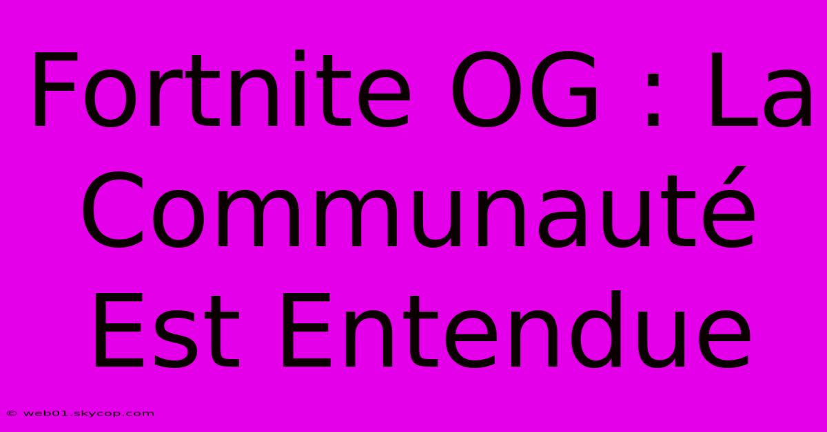 Fortnite OG : La Communauté Est Entendue 