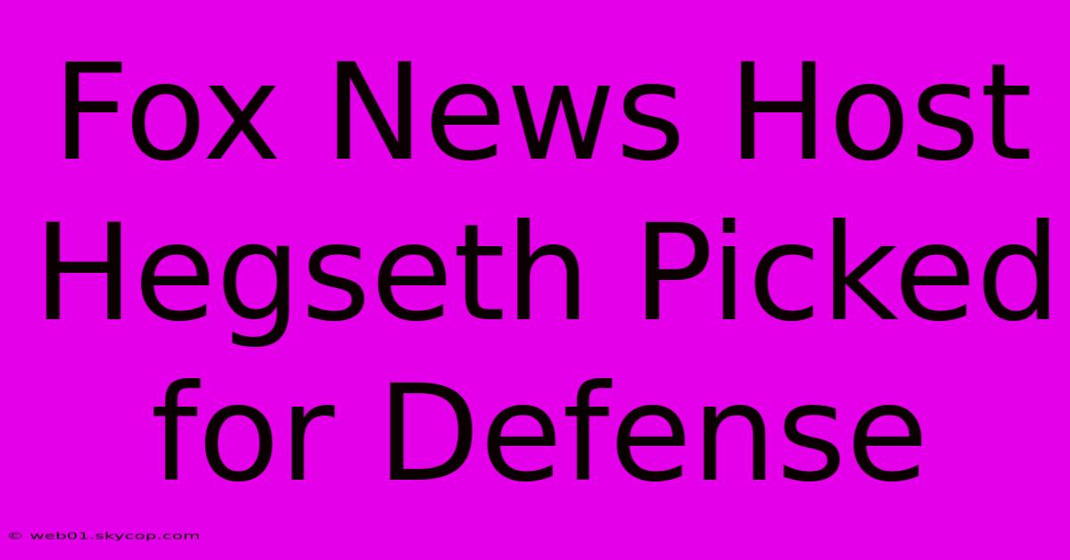 Fox News Host Hegseth Picked For Defense