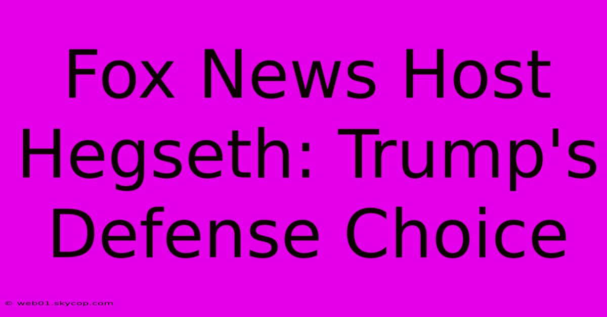 Fox News Host Hegseth: Trump's Defense Choice