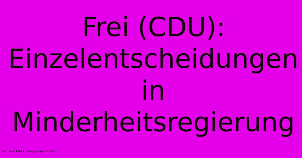 Frei (CDU): Einzelentscheidungen In Minderheitsregierung  