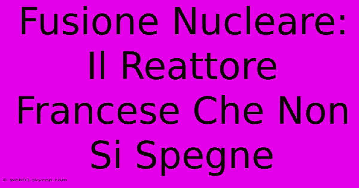 Fusione Nucleare: Il Reattore Francese Che Non Si Spegne