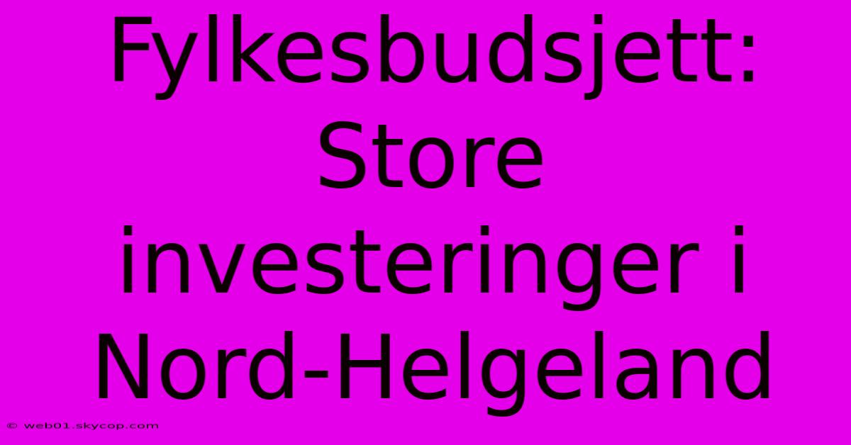 Fylkesbudsjett: Store Investeringer I Nord-Helgeland 