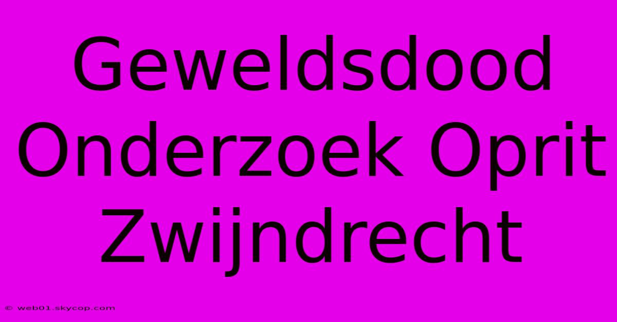 Geweldsdood Onderzoek Oprit Zwijndrecht