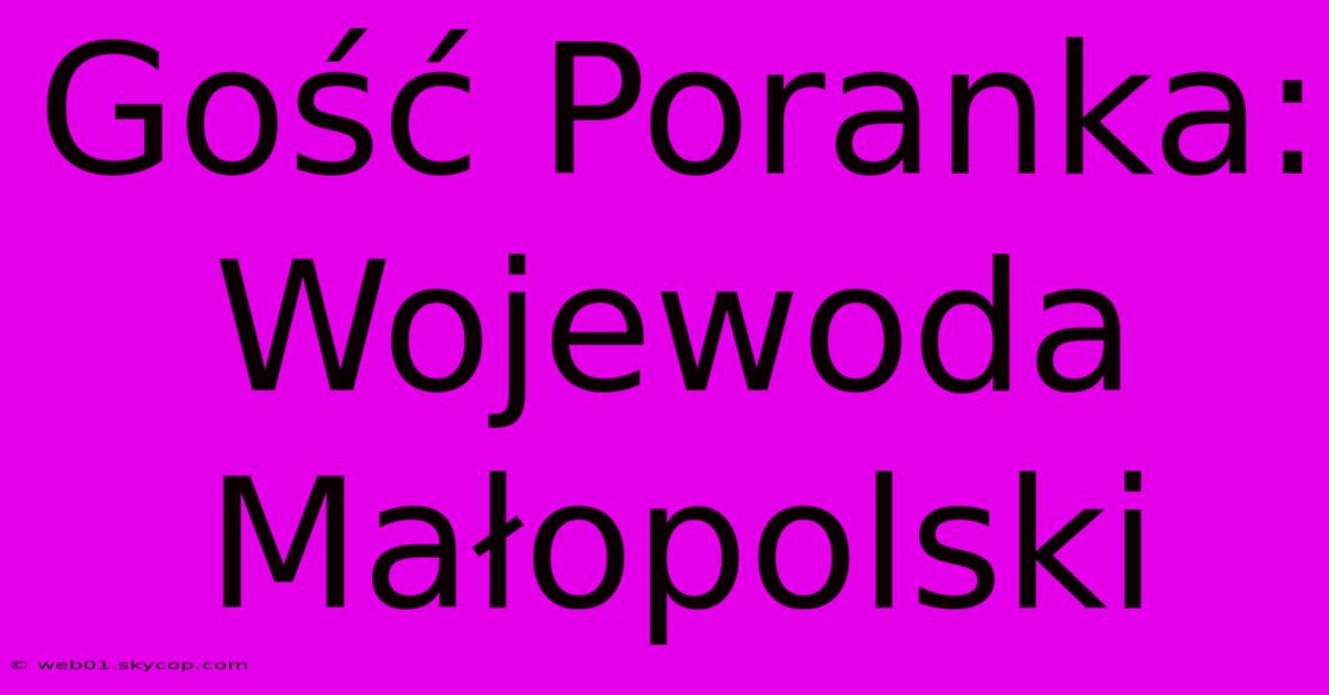 Gość Poranka: Wojewoda Małopolski 