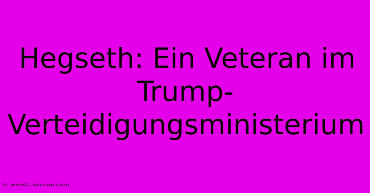 Hegseth: Ein Veteran Im Trump-Verteidigungsministerium