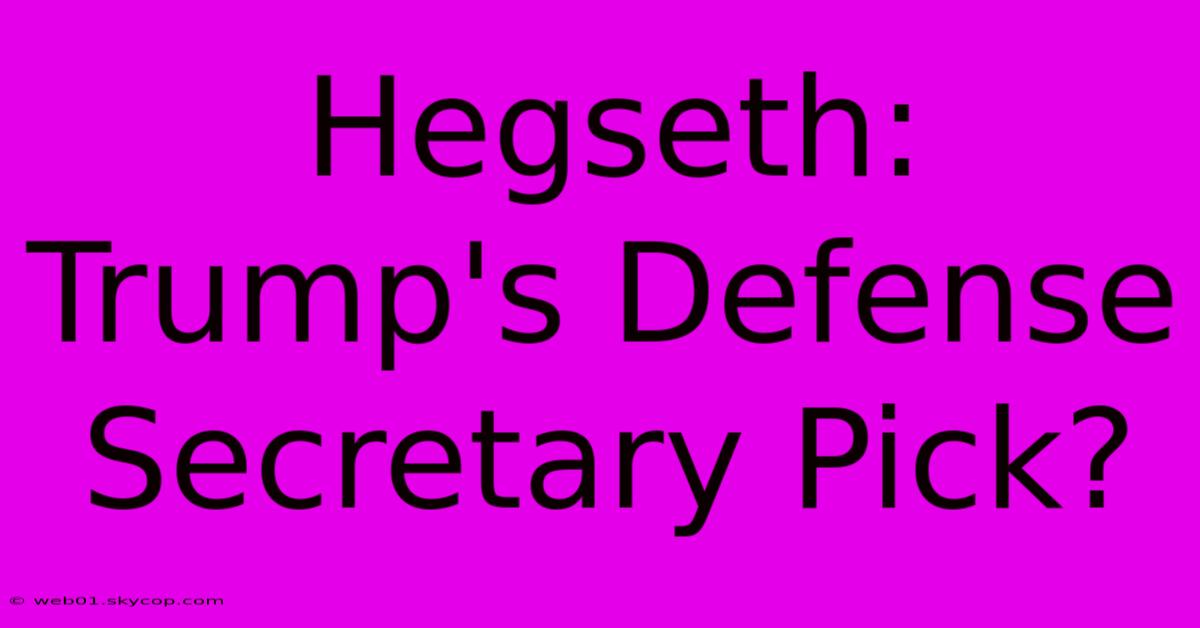 Hegseth: Trump's Defense Secretary Pick?