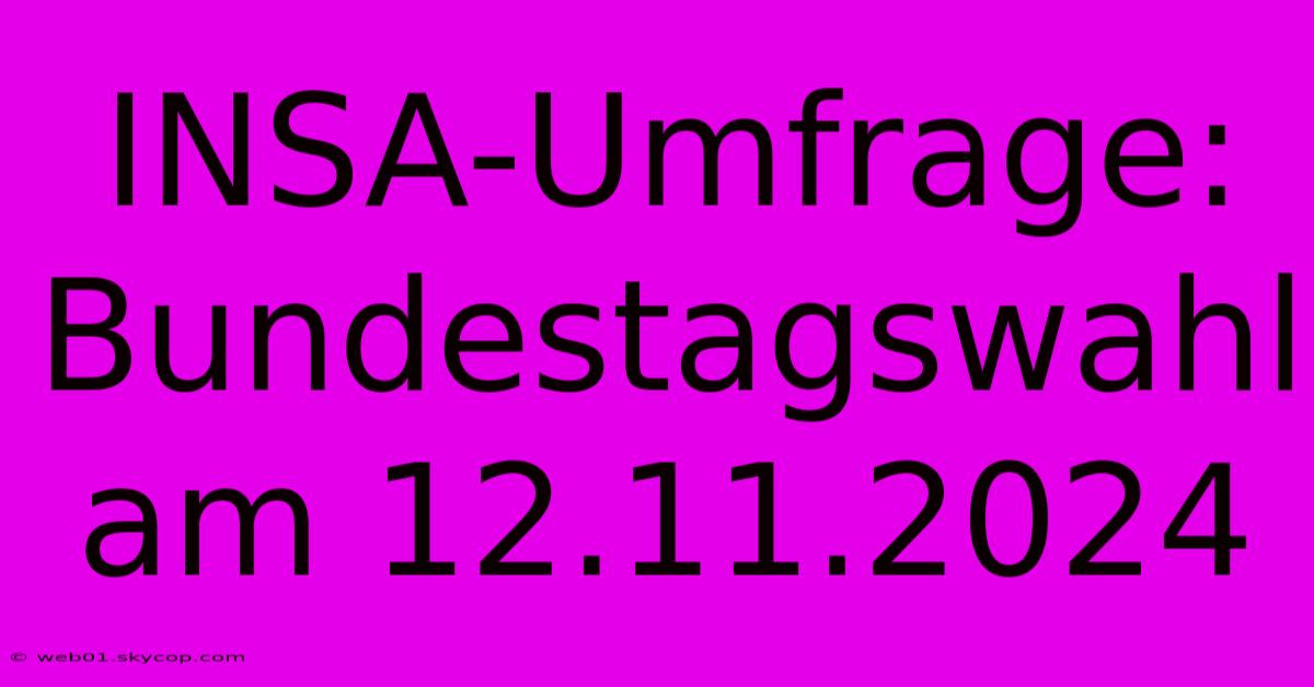 INSA-Umfrage: Bundestagswahl Am 12.11.2024