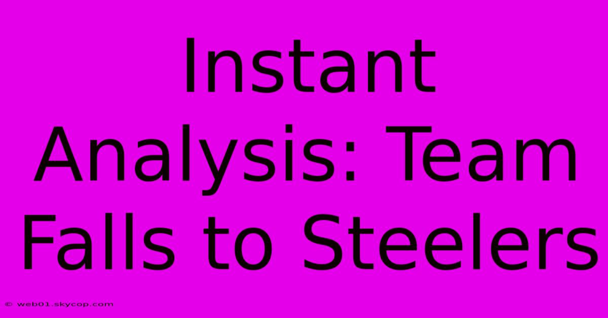 Instant Analysis: Team Falls To Steelers 