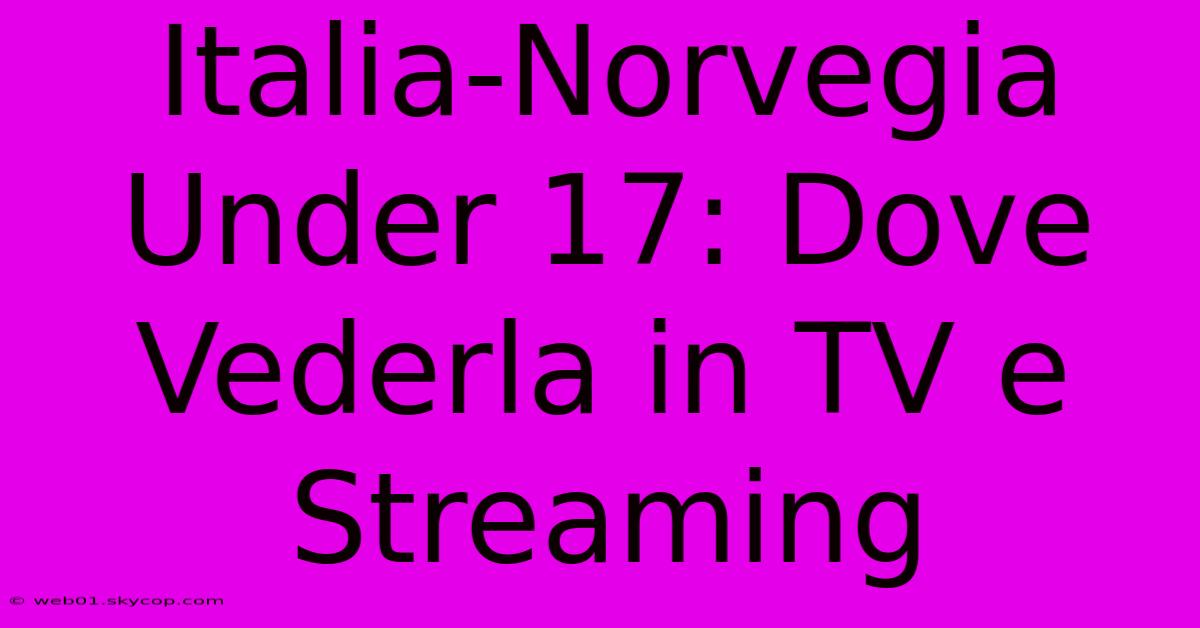 Italia-Norvegia Under 17: Dove Vederla In TV E Streaming