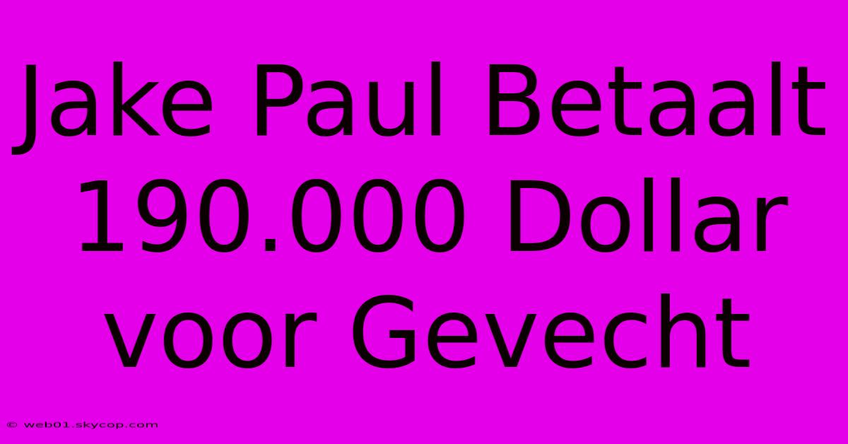 Jake Paul Betaalt 190.000 Dollar Voor Gevecht