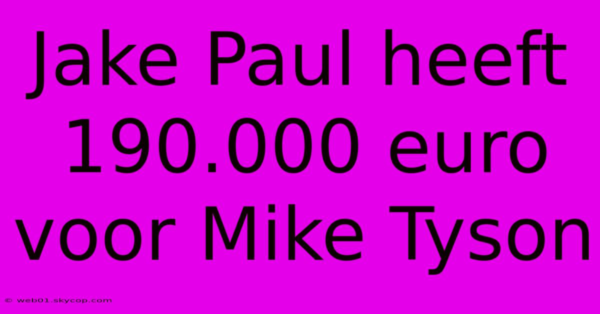 Jake Paul Heeft 190.000 Euro Voor Mike Tyson