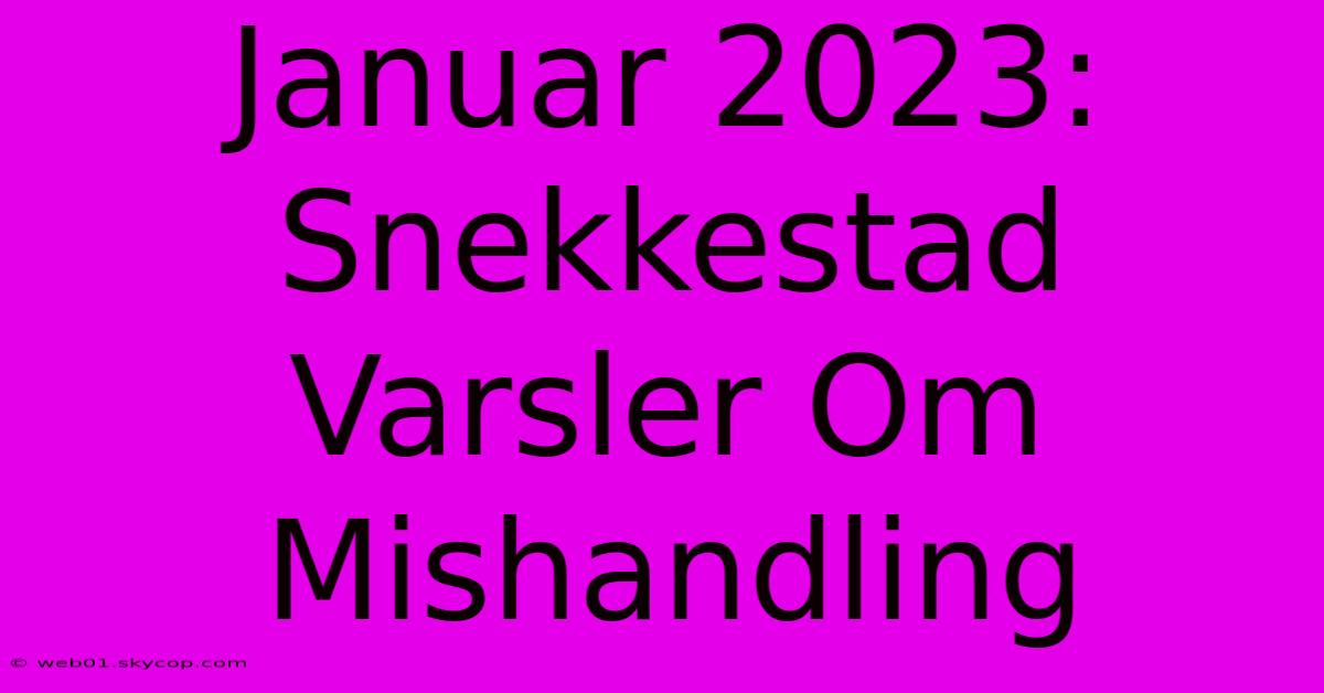 Januar 2023: Snekkestad Varsler Om Mishandling 