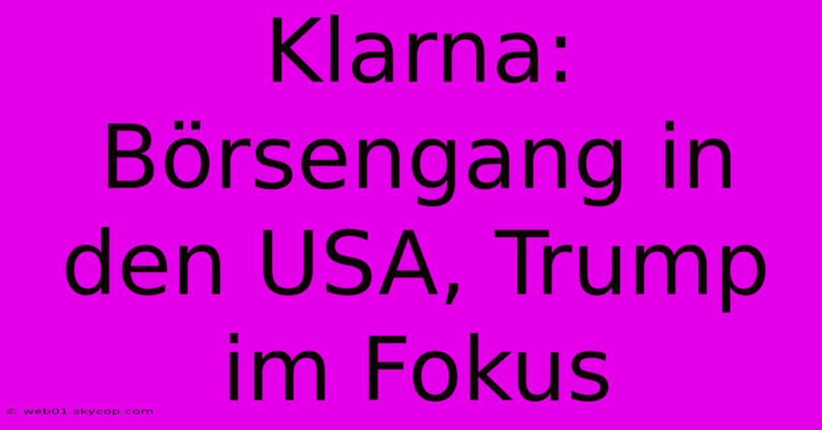 Klarna: Börsengang In Den USA, Trump Im Fokus