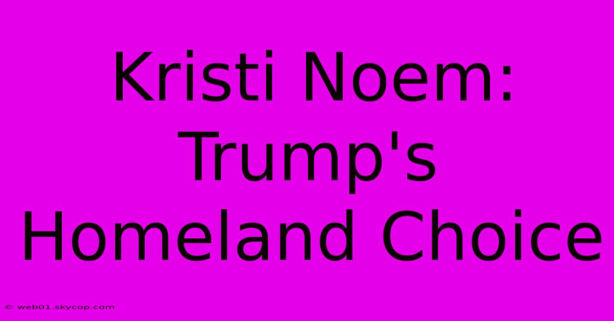 Kristi Noem: Trump's Homeland Choice 