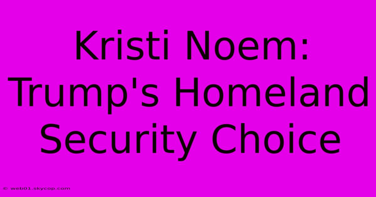 Kristi Noem: Trump's Homeland Security Choice