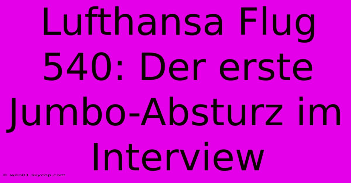 Lufthansa Flug 540: Der Erste Jumbo-Absturz Im Interview