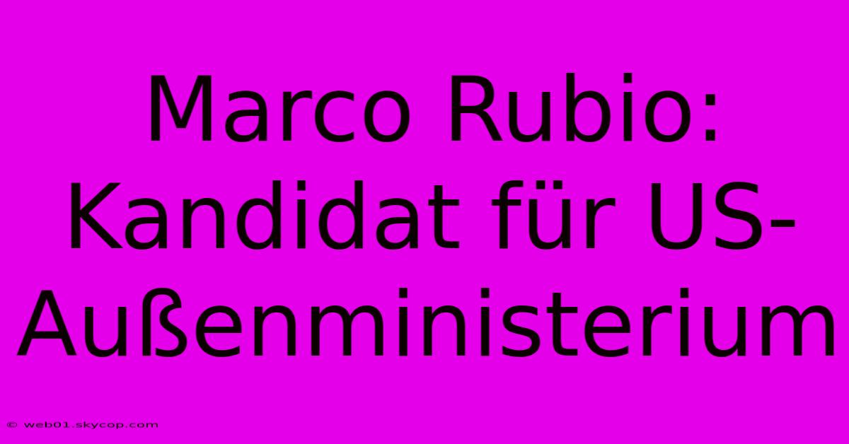 Marco Rubio: Kandidat Für US-Außenministerium