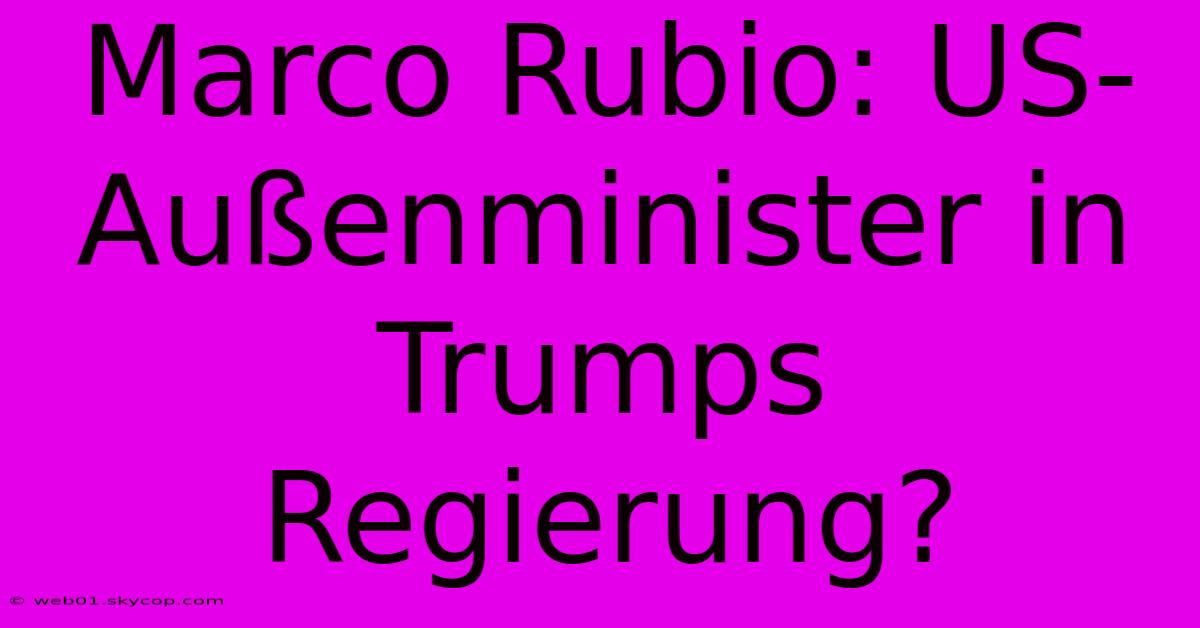 Marco Rubio: US-Außenminister In Trumps Regierung?