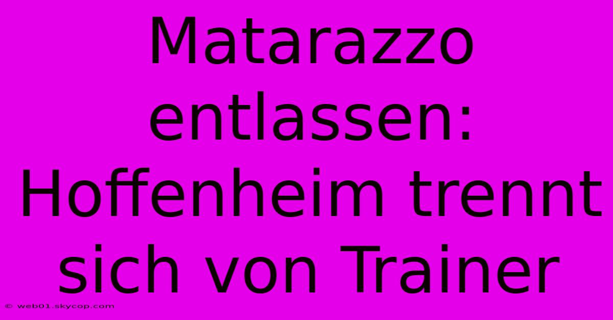 Matarazzo Entlassen: Hoffenheim Trennt Sich Von Trainer