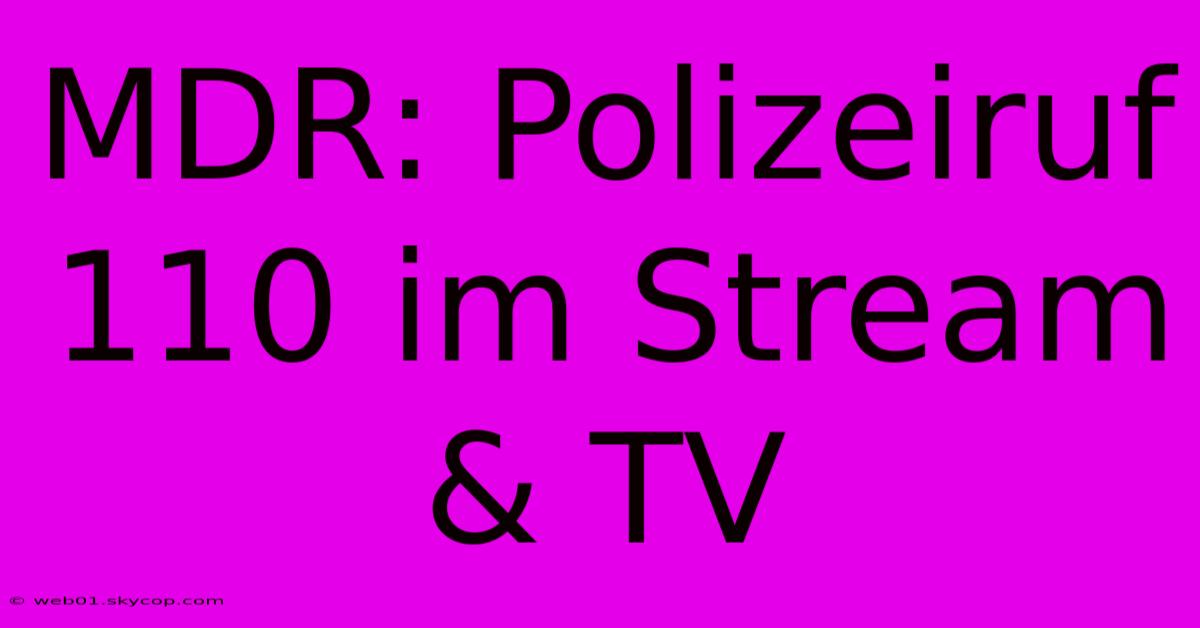 MDR: Polizeiruf 110 Im Stream & TV 