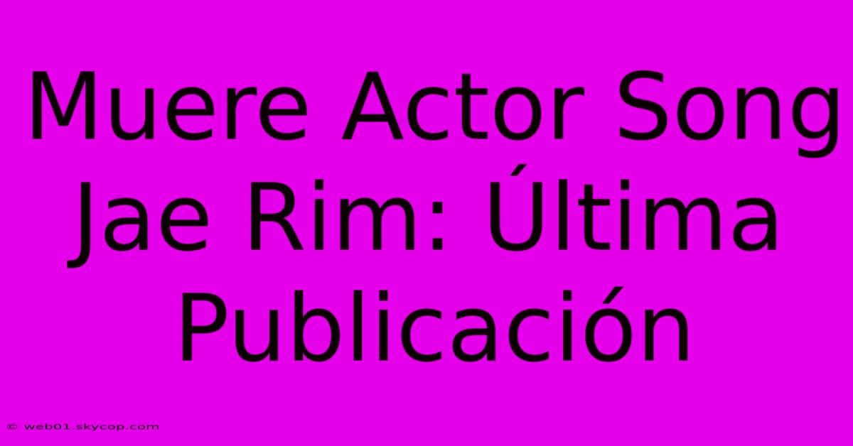 Muere Actor Song Jae Rim: Última Publicación 