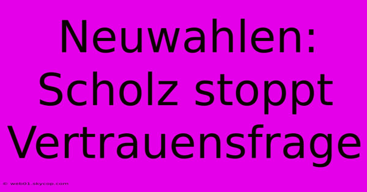 Neuwahlen: Scholz Stoppt Vertrauensfrage