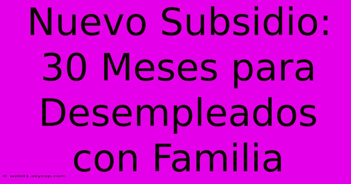 Nuevo Subsidio: 30 Meses Para Desempleados Con Familia