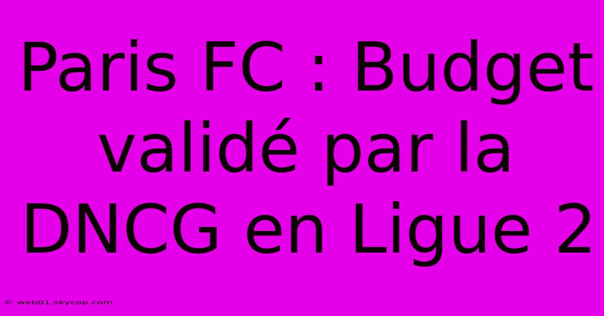 Paris FC : Budget Validé Par La DNCG En Ligue 2